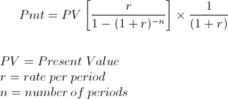 Annuity Due Payment from Present Value Formula
